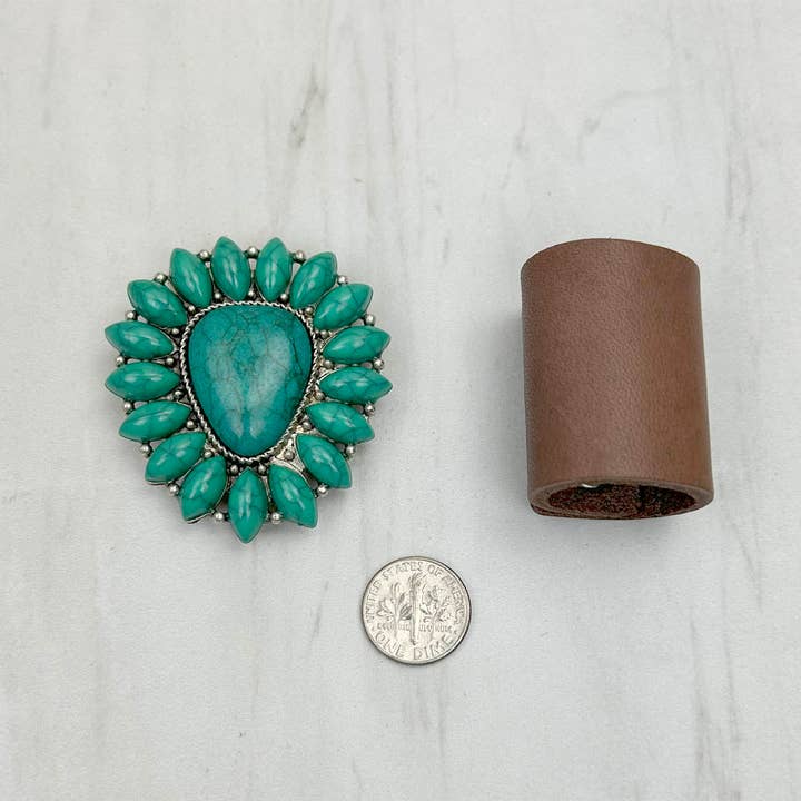 Western Elite Jewelry - Wholesale Pendant/charm necklace - WRS240615-09 Silver metal with green turquoise stone wild rag slide1