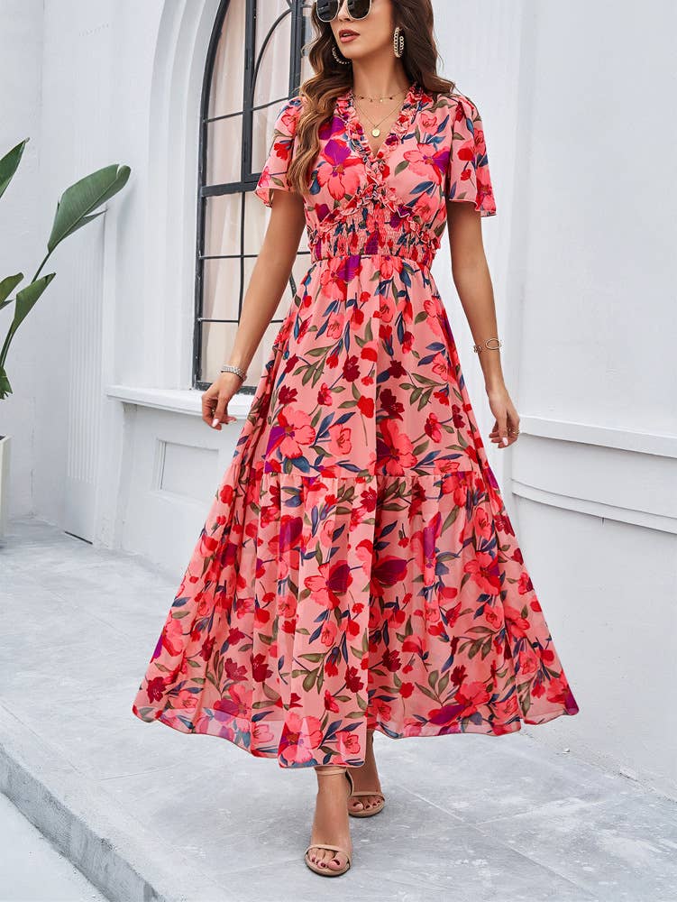 YNIQUE - Vente Robe – femme - Robes midi à manches volantées pour femmes Robes à col en V10