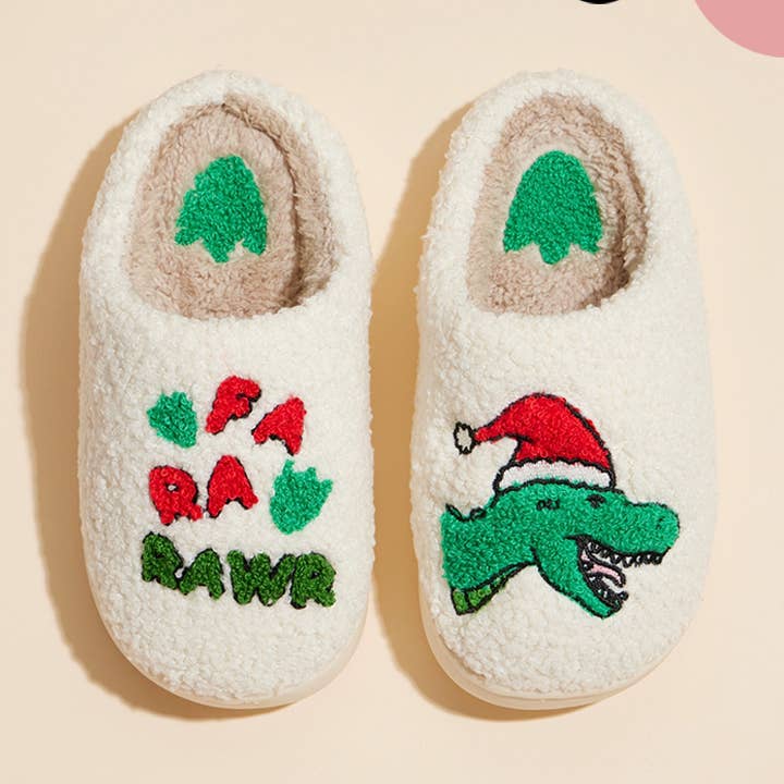 6Pairs - Kids Christmas Dinosaur Home Slippers for wholesale by Sensibling Corp.
