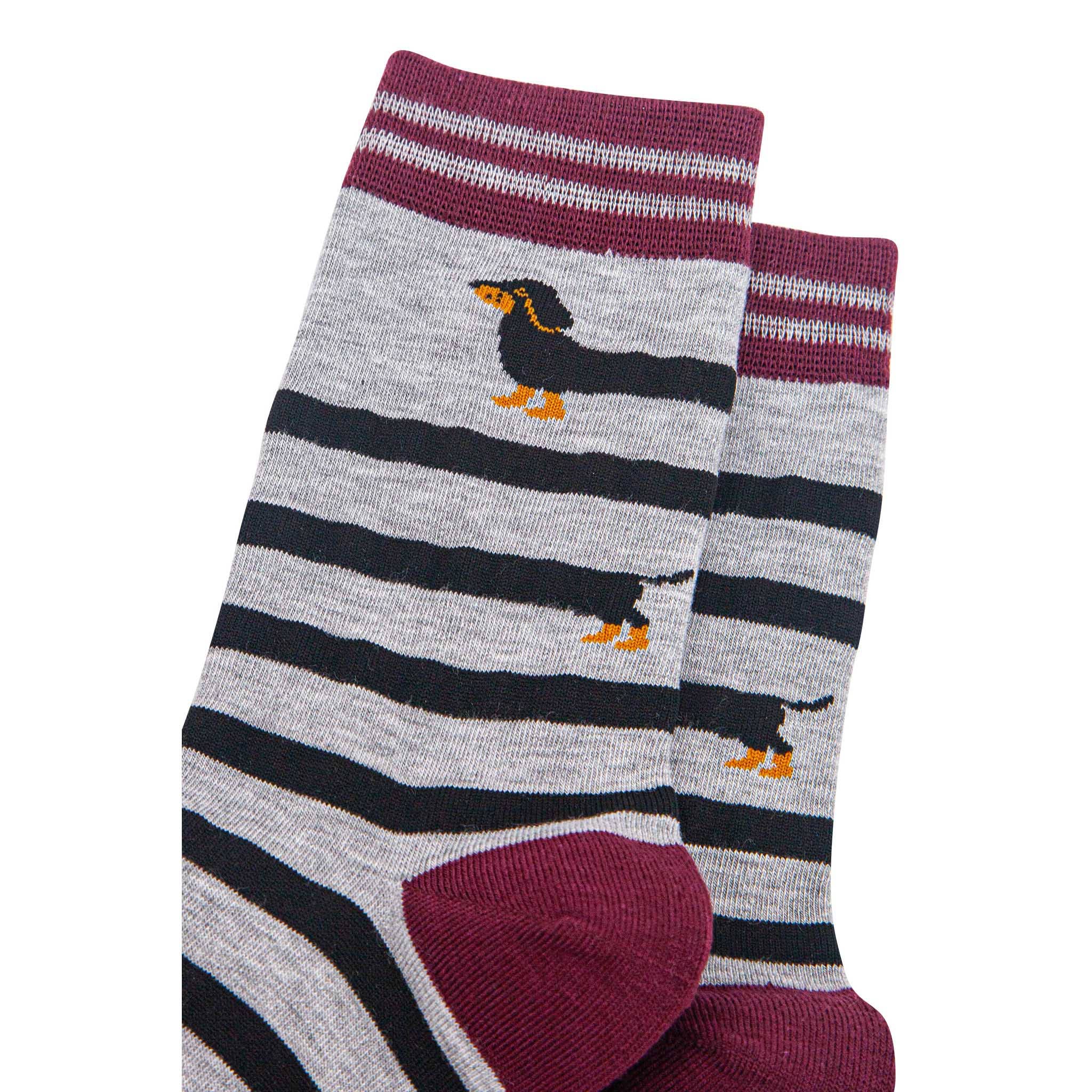 Sock Talk - Wholesale Socks - Women's - Women's Bamboo Socks - Grey Marl/Red, Sausage Dog1