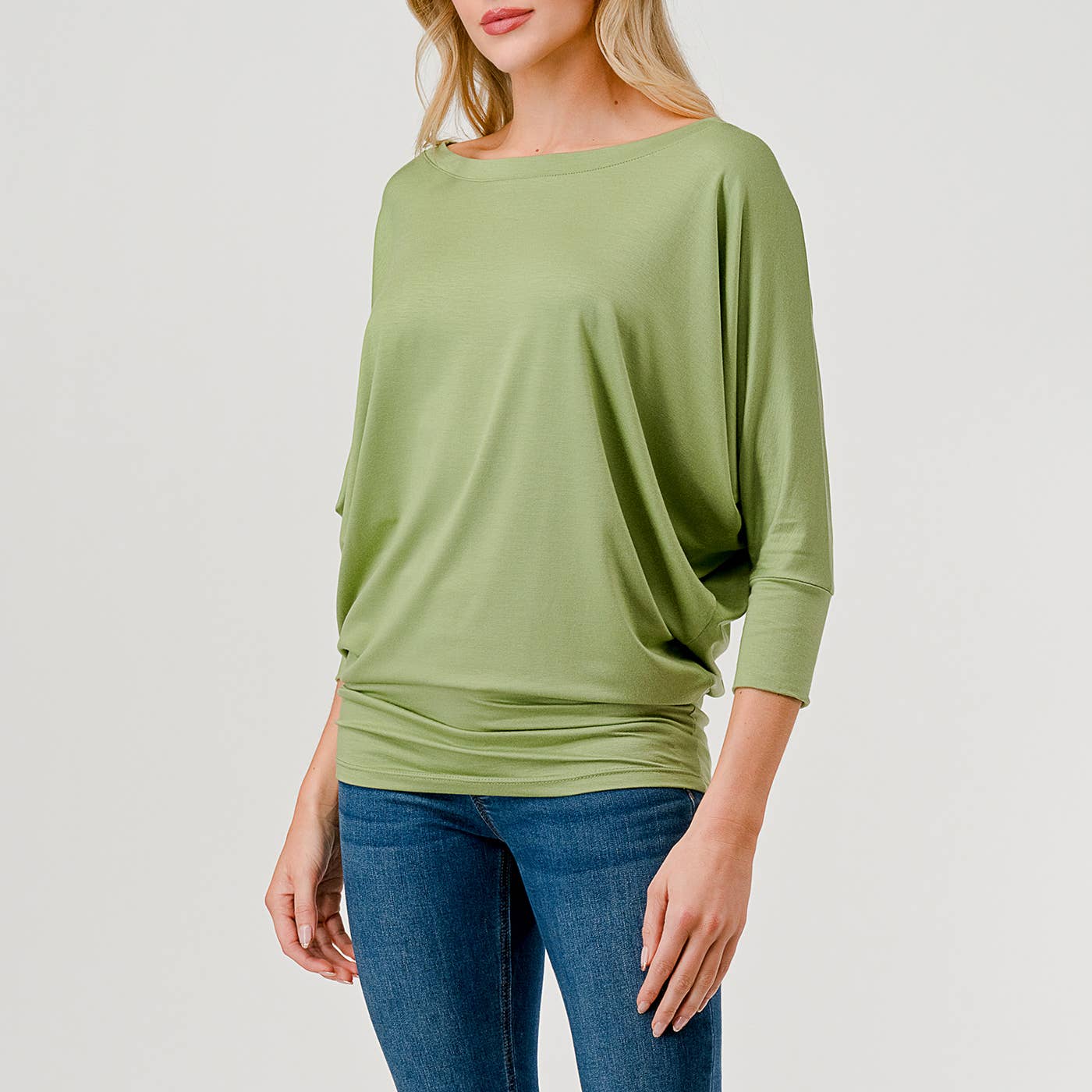 Heimious - Wholesale Knit Top - Women's - 3/4 Dolman Sleeve Round neck Modal Jersey  Top, 250364