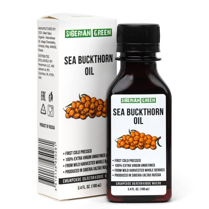 SiberianGreen - Wholesale Bath/Body Oil - Siberian Sea Buckthorn Seeds and Berries Oil | 100% Natural Extra Virgin Cold Pressed 100 ml / 3.4 fl oz | Premium Carotenoids