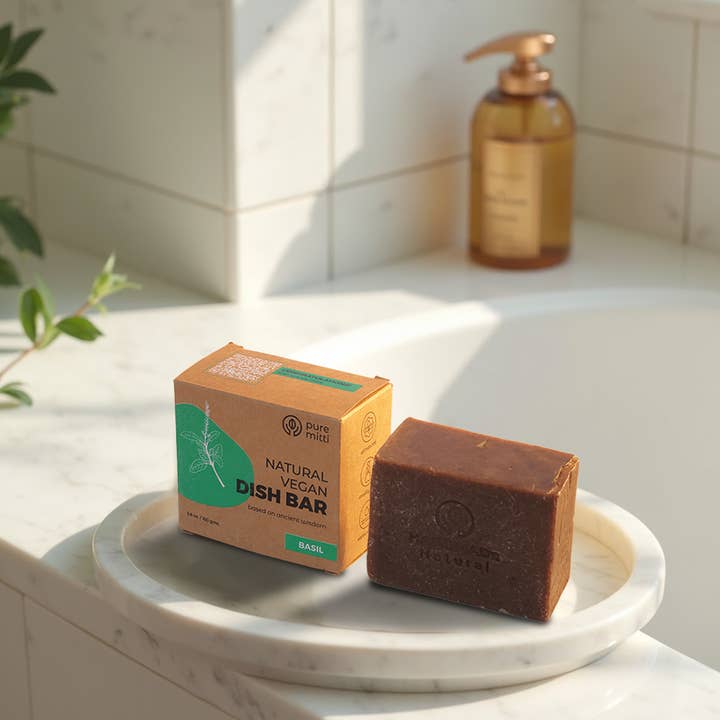 Pure Mitti - Wholesale Dish Soap - Toxin-Free Natural Vegan Basil Dish Wash Bar3