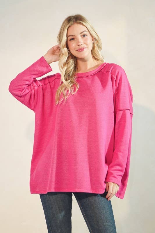 Sunday Morning - Wholesale Tunic - Women's - T9076HE14-Oversized Solid Long Sleeve Top3