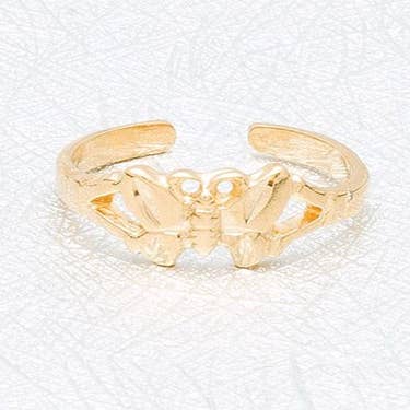Toe ring with medium band and butterfly, in gold for wholesale by S&A Fashions