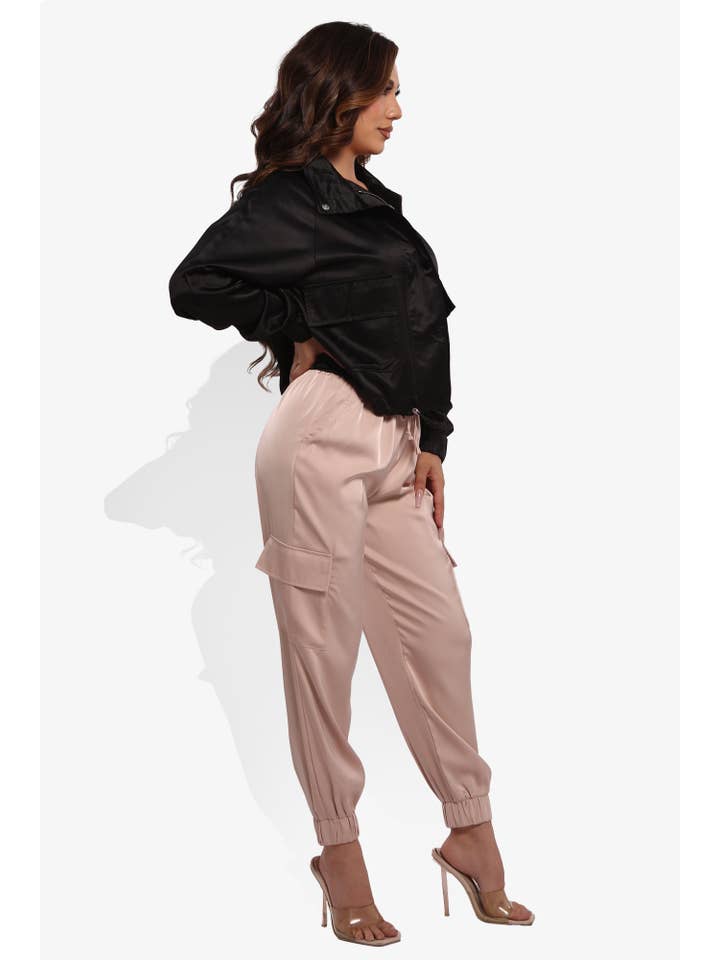 REDFINCH APPAREL INC - Wholesale Lounge Sweatpants/Joggers - Women's - Women's Satin Cargo Joggers With Self Waist Tie11