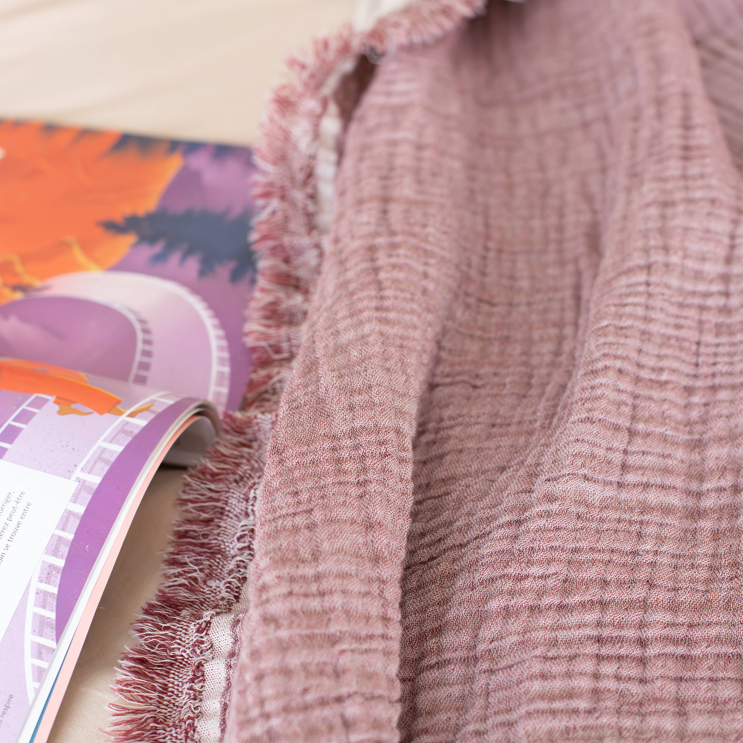 Vivamaison - Vente Plaids - Couvre-lit en mousseline frangé 100 % coton doux, 4 couches premium77