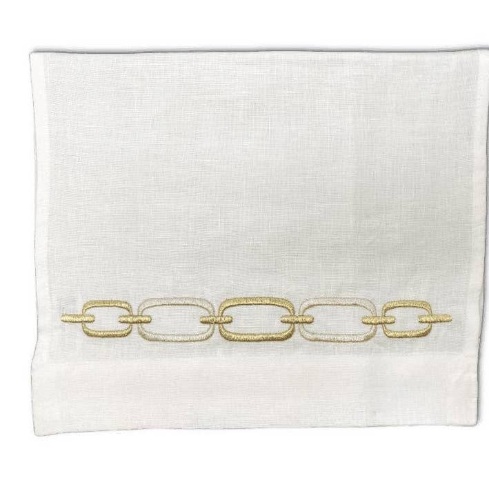 Serviette en lin à chaîne, dorée et argentée, fabriquée à la main en Turquie, broderie pour la vente par Tulip Haus