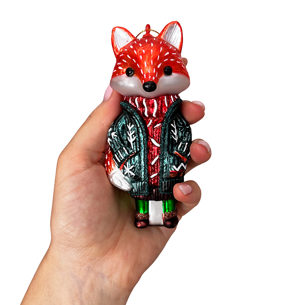 OrnamentallyYou - Wholesale Ornament - Red Nordic Fox in Sweater Glass Ornament, Scandinavian Decor2