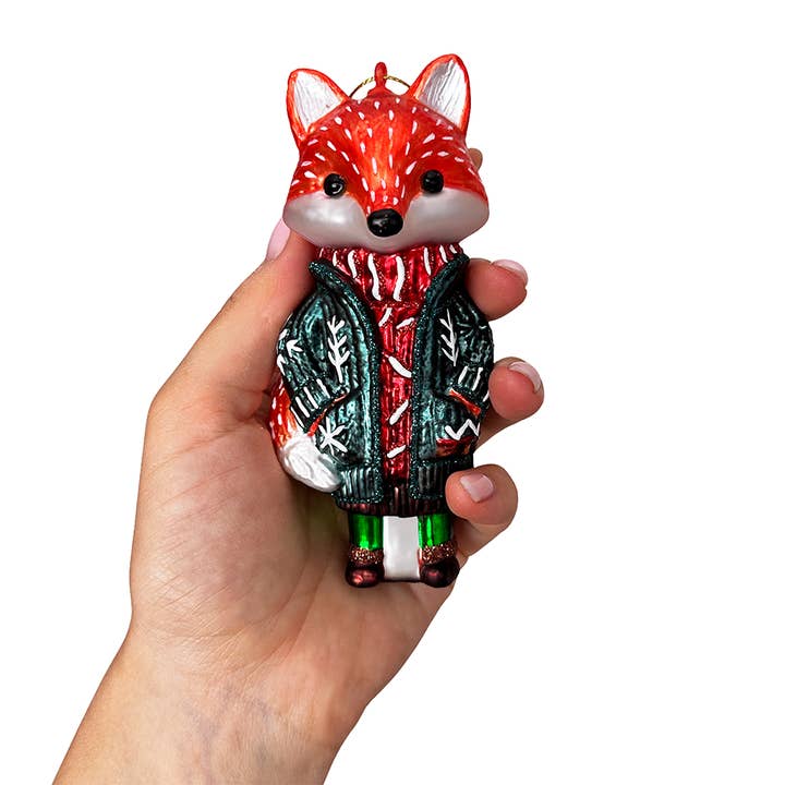 OrnamentallyYou - Wholesale Ornament - Red Nordic Fox in Sweater Glass Ornament, Scandinavian Decor2