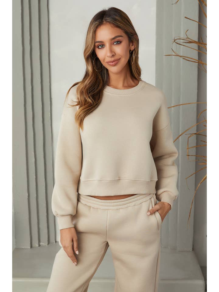 MILIO MILANO - Wholesale Sweatshirt - Women's - COZY FLEECE CROP CREW NECK PULLOVER (77112)