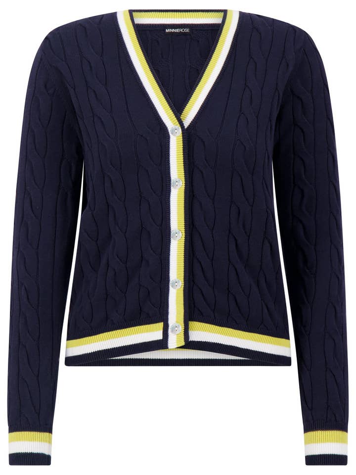 Cotton Cable Cardigan with Striped Detail for wholesale by Minnie Rose