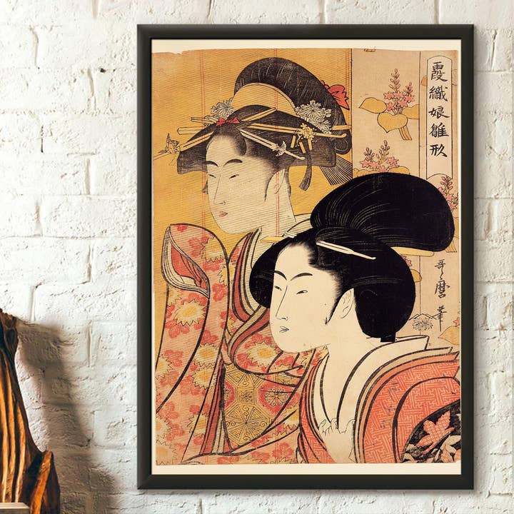 Vintage Wall Graphics - Wholesale Art Print - Utamaro Two Beauties Bamboo 1795 Ukiyo-e Wall Art Repro