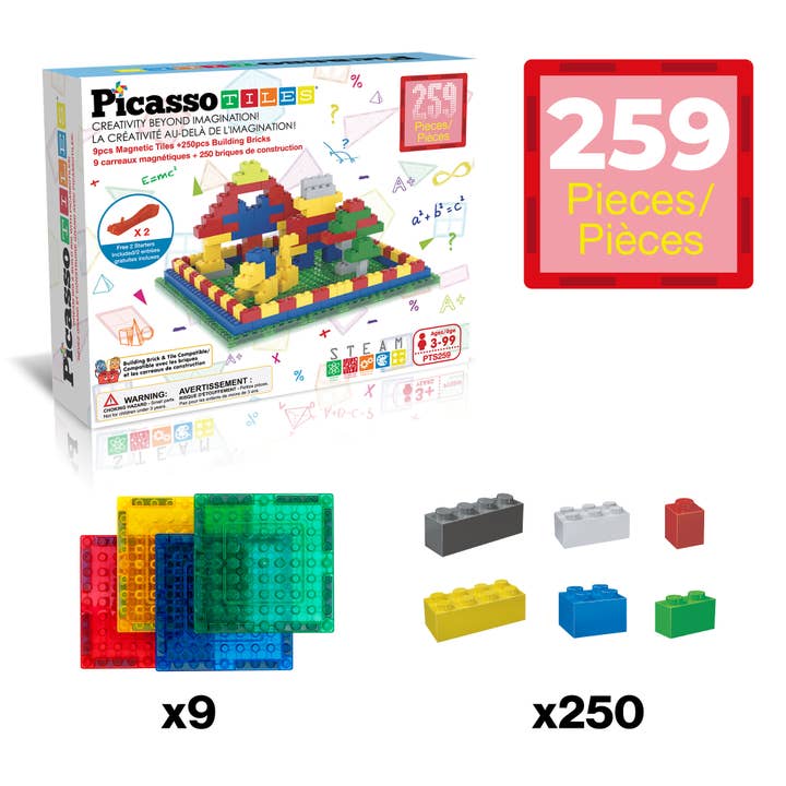 PicassoTiles - Wholesale Building Set - Kids - PicassoTiles 259pc Brick & Magnetic Tile Building Set2