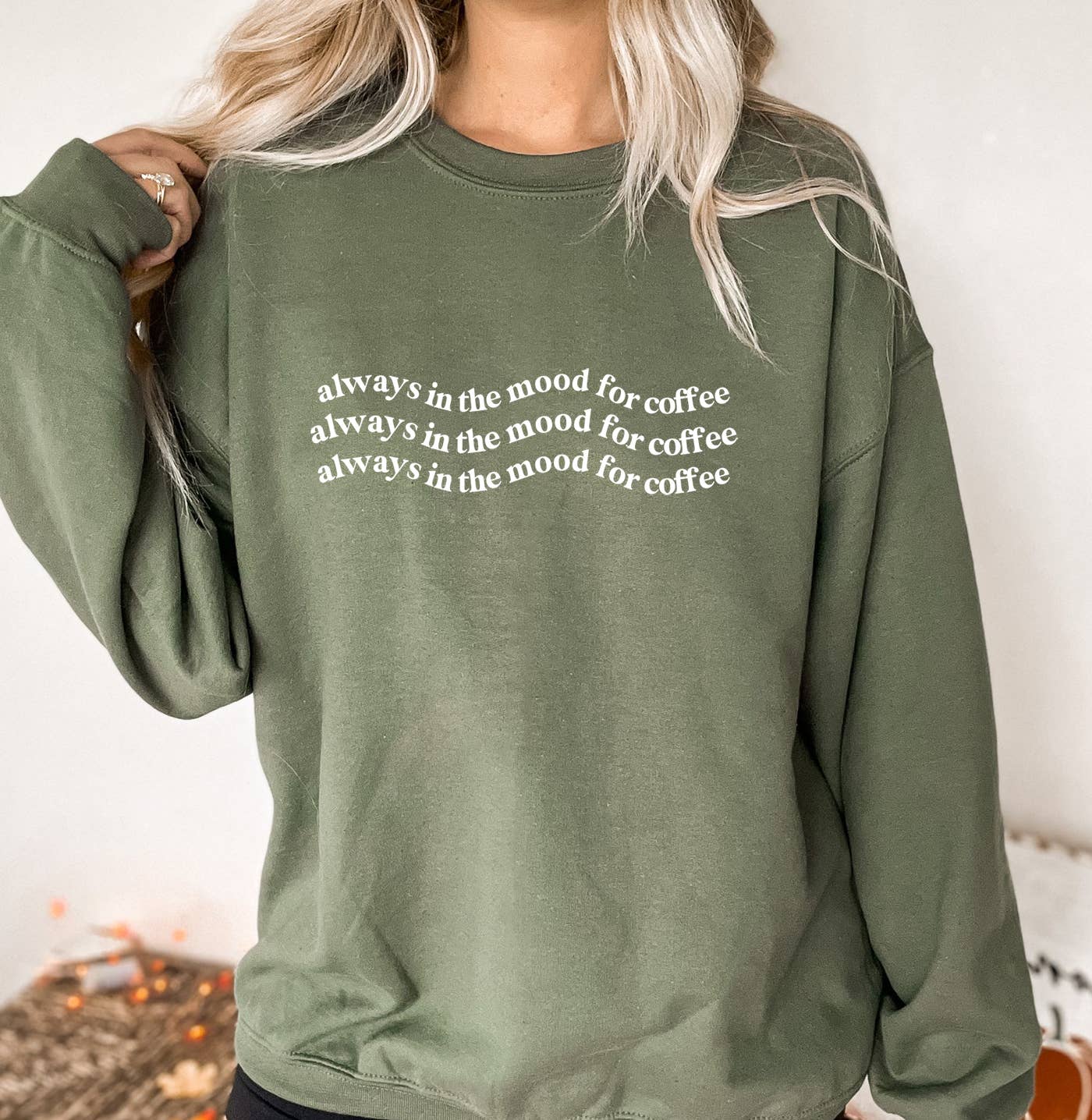 Painted Lavender - Wholesale Graphic Sweatshirt - Women's - Always In The Mood For Coffee Sweatshirt - Coffee Lover Crew1