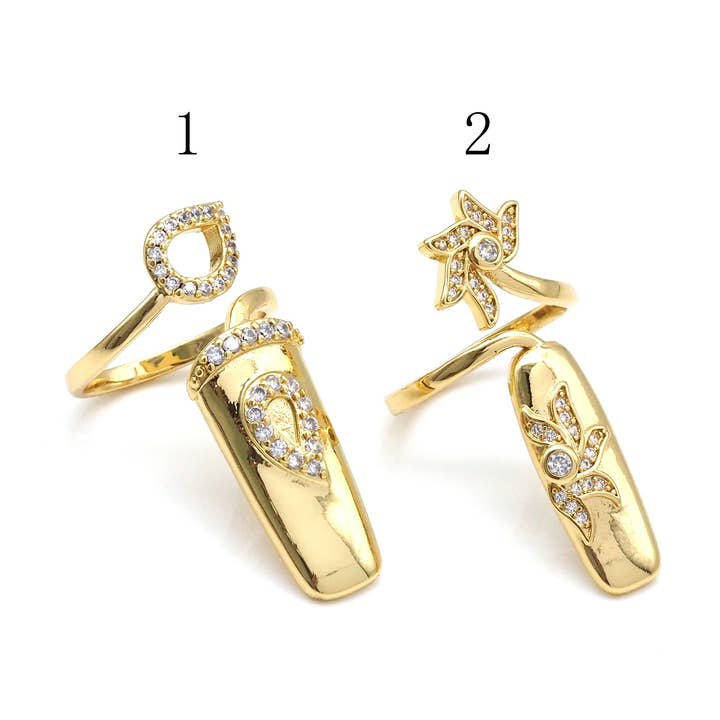 CZ Heart/Flower Adjustable Nail Ring, Sku#X274 for wholesale by BestBeads&Beyond