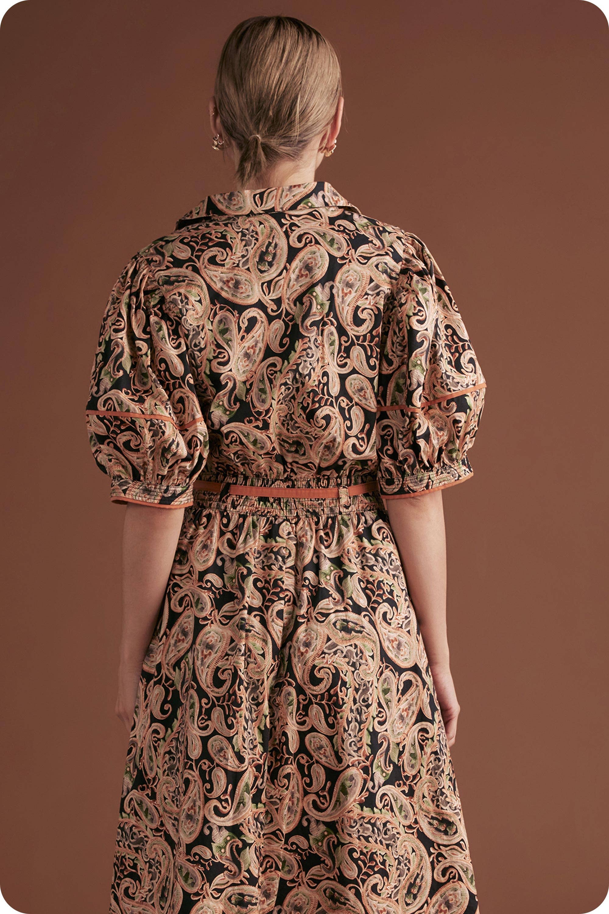 Black Multi Posh Paisley Printed Contrast Binding Top for wholesale on Faire12