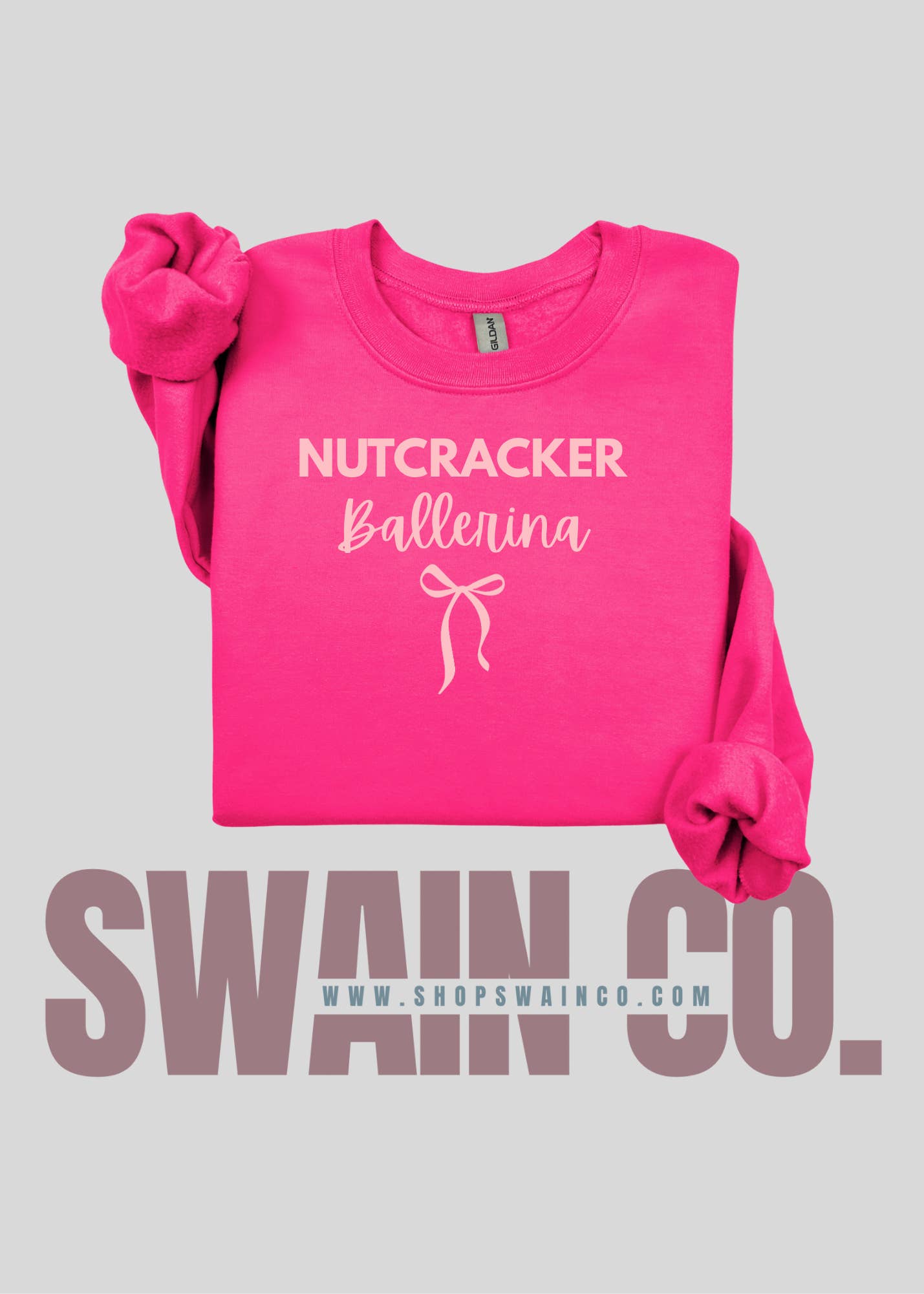 Swain Co. – Sweatshirt - Mulher por atacado – Camisola de Bailarina Quebra-Nozes com Laço Bordado | Camisola de Natal Rosa | Presente de Ballet de Férias | Personalização Opcional