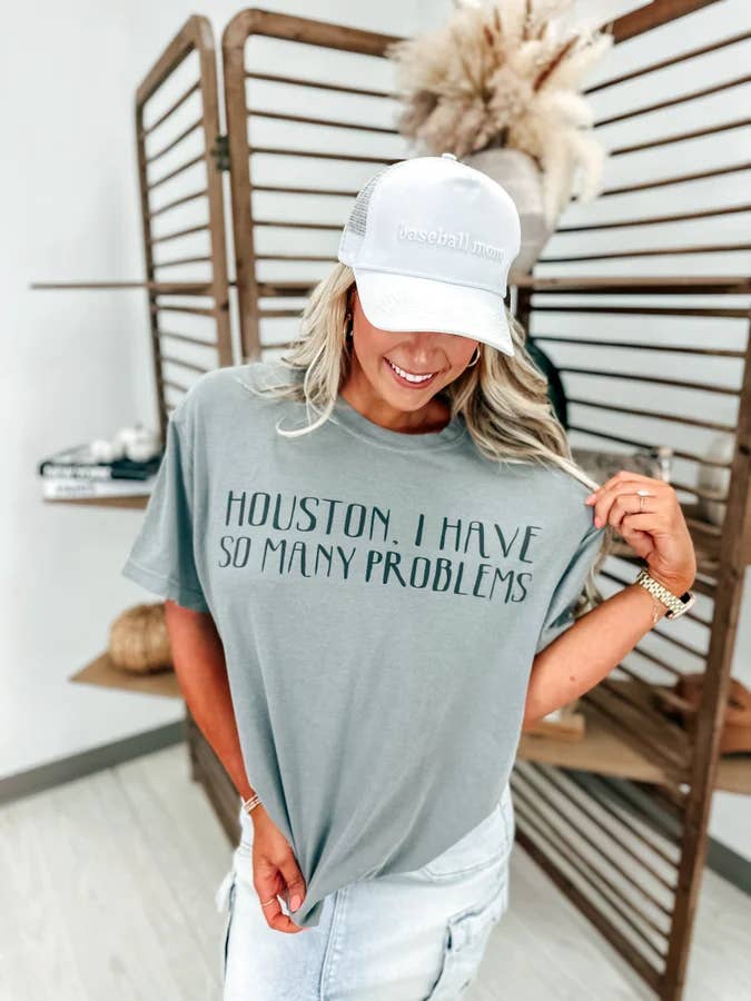 Houston I have so many problems Gray Graphic Tee for wholesale by birdie