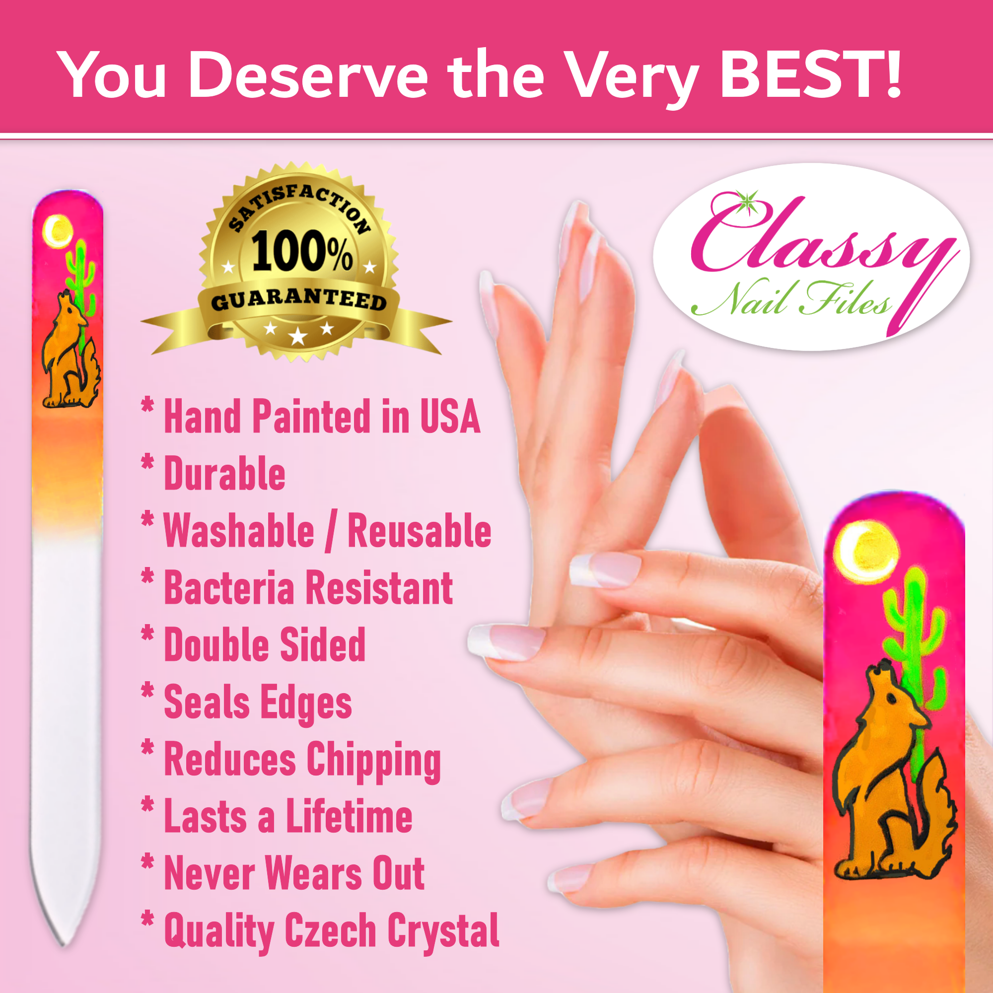 Classy Nail Files – Großhandel Nagelfeile – Kojotenmond-Kaktus Südwestfarbe handbemalte Nagelfeile2