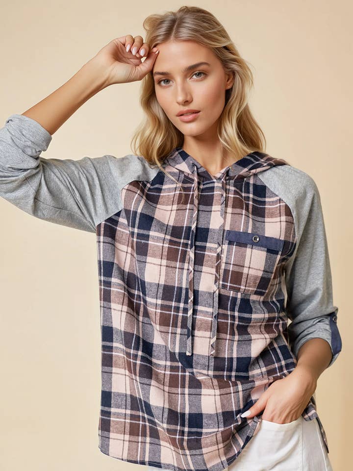 RAGLAN-GERUITE TOP MET CAPUCHON EN OPROLBARE MOUWEN - 43684T voor wholesale door Doe and Rae