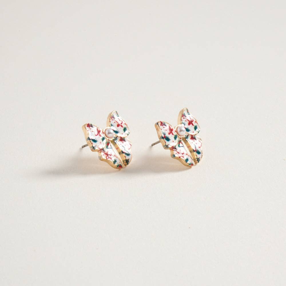 Designature New York - Wholesale Stud/Post Earrings - Christmas Pattern Ribbon with Pearl Post Earrings18