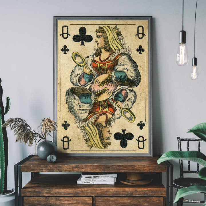Stampa di carte da gioco vintage - Queen of Clubs per la vendita all'ingrosso da parte di Ink & Drop