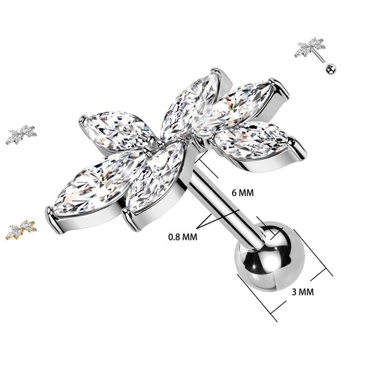 PV-018 Labret-Piercing 0,8 mm mit blumenförmigen Kristallen für den Großhandel von Awaken