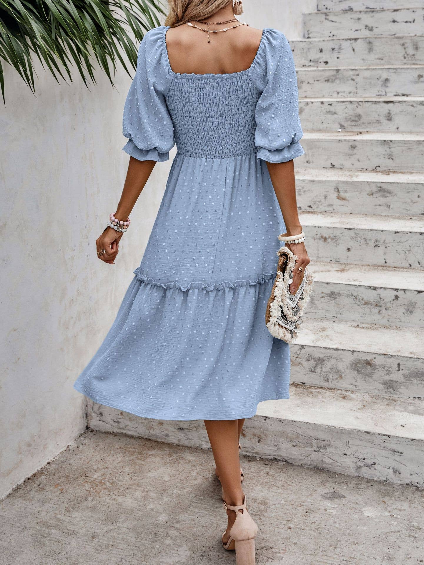 eLook – Großhandel Kleid – Damen – SZ1-DR6227 Swiss Dots Gemustertes Midikleid mit halben Ärmeln11