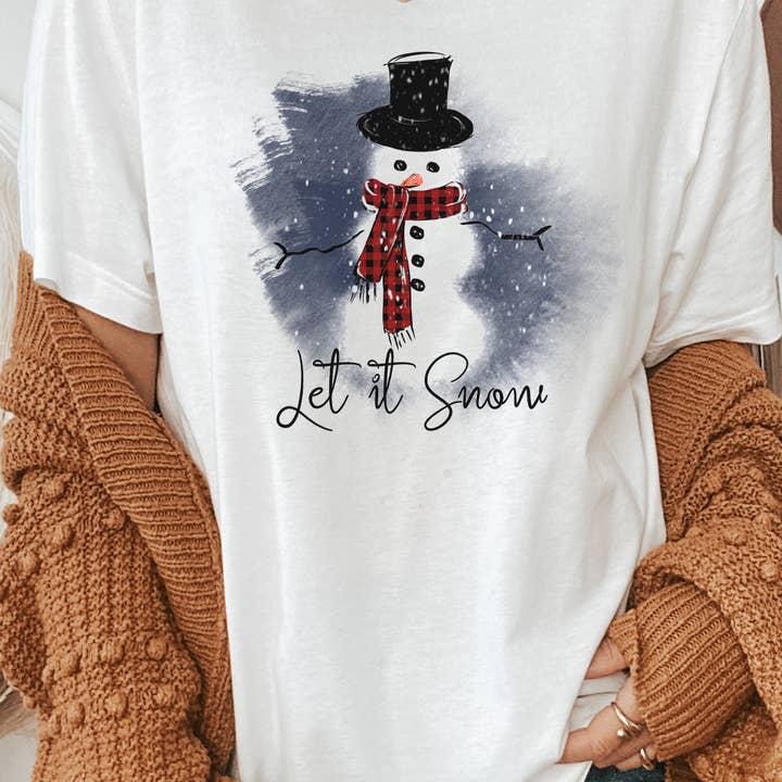 Cozy Cachecol Snowman Deixe-it Snow Tee Gráfico por atacado de Kissed Apparel