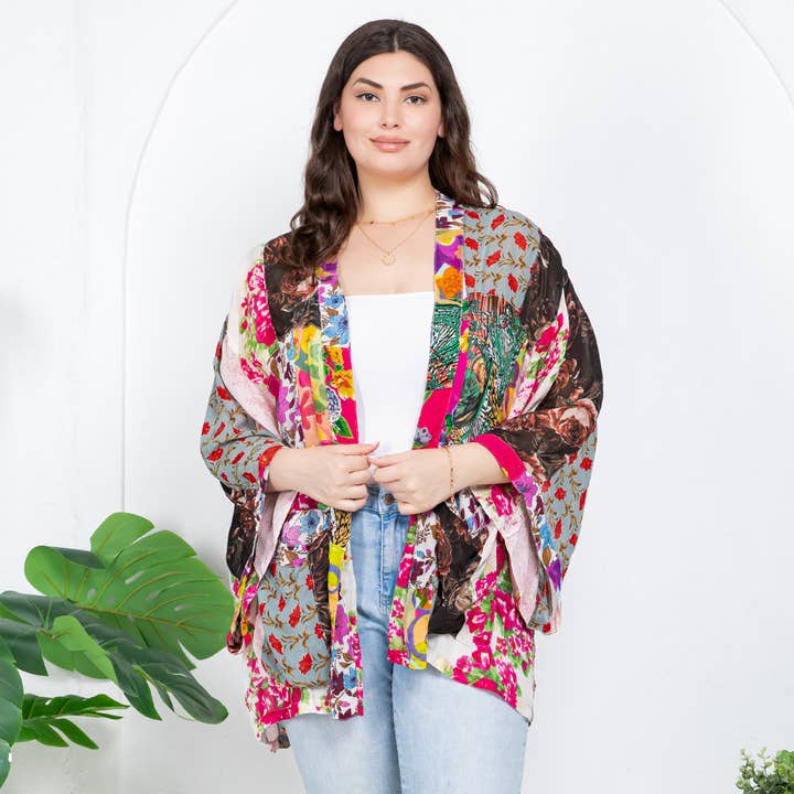 Young Threads - Wholesale Kimono - Women's - Kimono Top In Overdyed Mix N Match Patches - in 7 Color ways45