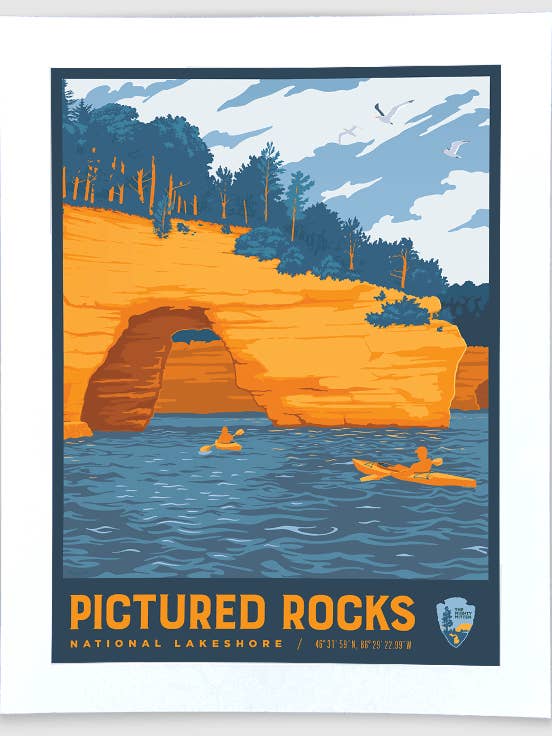 Pictured Rocks (Lovers' Leap) - Michigan Travel Art Print for wholesale by The Mighty Mitten