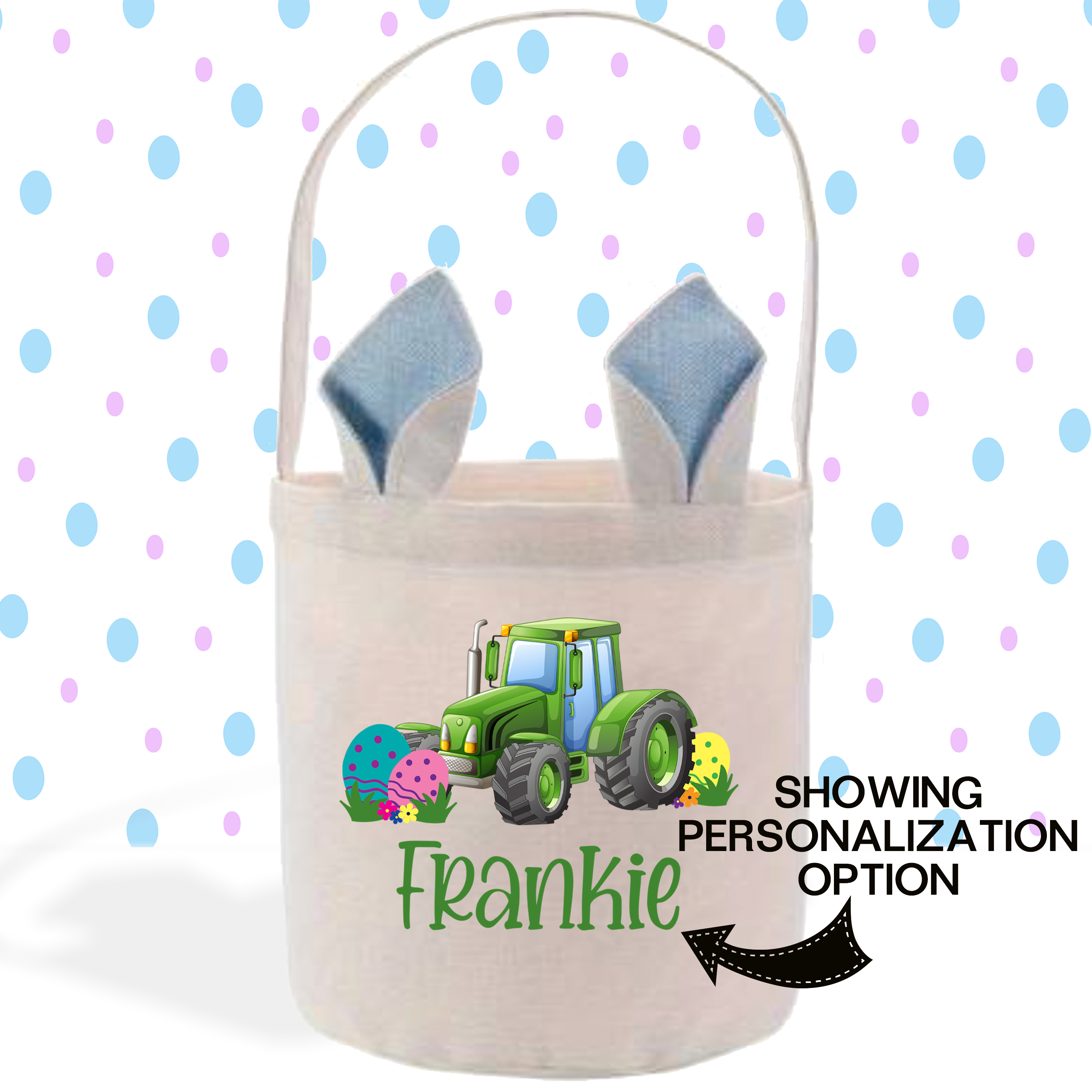 Swanky Bazaar - Wholesale Basket - Kids & Baby - Printed Tractor - Blue Bunny Ears Linen Easter Basket2