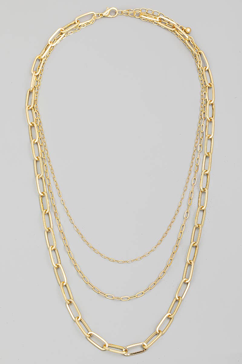 The Looks by Fame Accessories – wholesale Link & chain necklace – Triple Oval Chain Link Necklace2