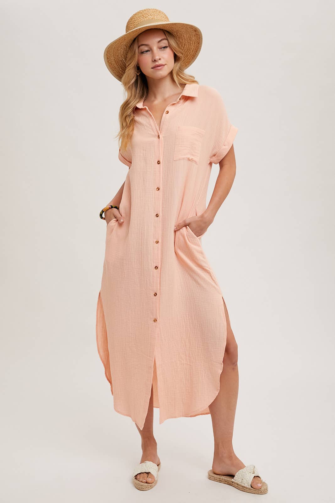 Bluivy - Wholesale Dress - Women's - BUTTON UP MAXI SHIRT DRESS WITH POCKET22