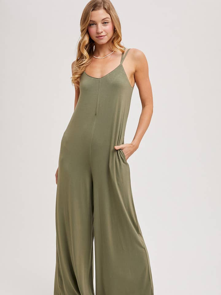 CRISS-CROSS BACK WIDE LEG JUMPSUIT for wholesale by Bluivy