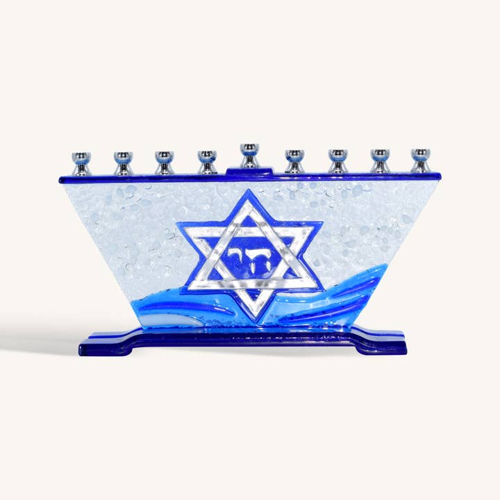Ner Mitzvah - Wholesale Menorah - Hand Crafted Glass Menorah - Star of David