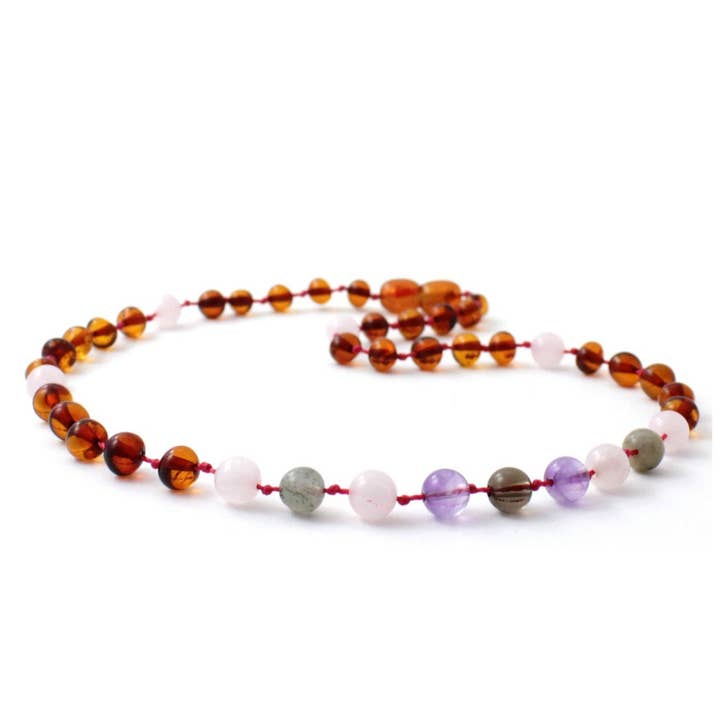 Collar de Ámbar Cognac, Cuarzo Rosa, Cuarzo Ahumado, Labradorita y Amatista | Niño 36cm para venta al por mayor de Zebra Babies