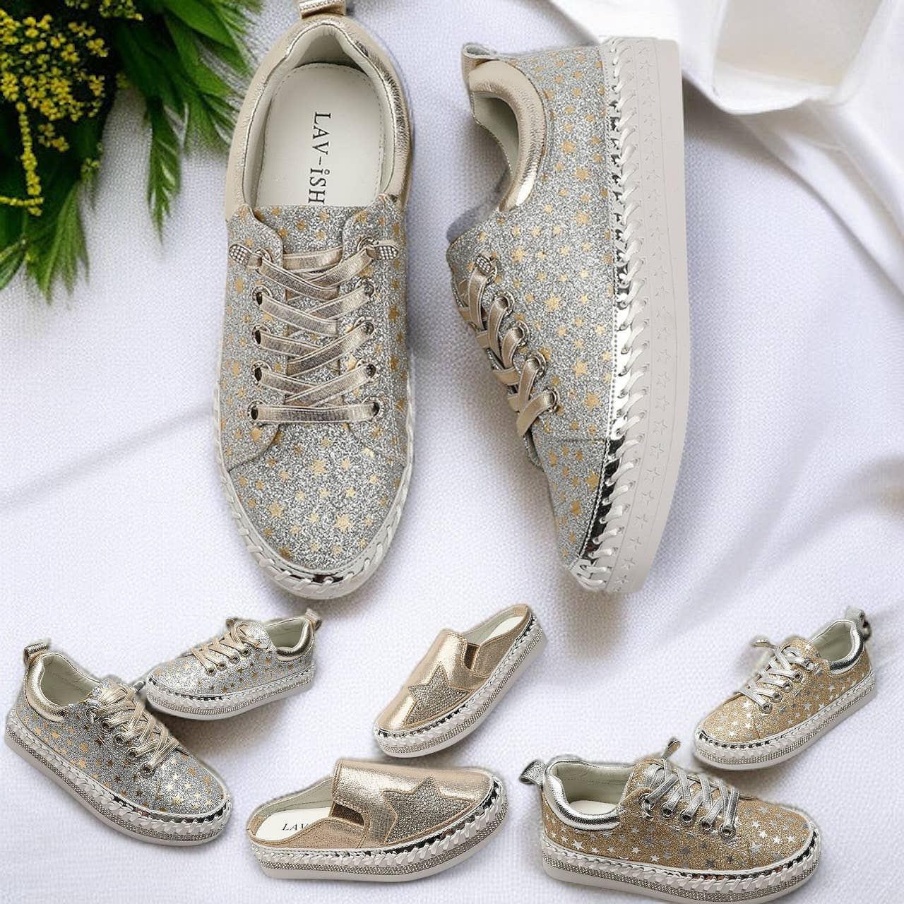 LAV-iSH/AIDANGUS PTY LTD - Wholesale Lifestyle trainers – Women′s - Glittery Silver Twinkle Sneakers1