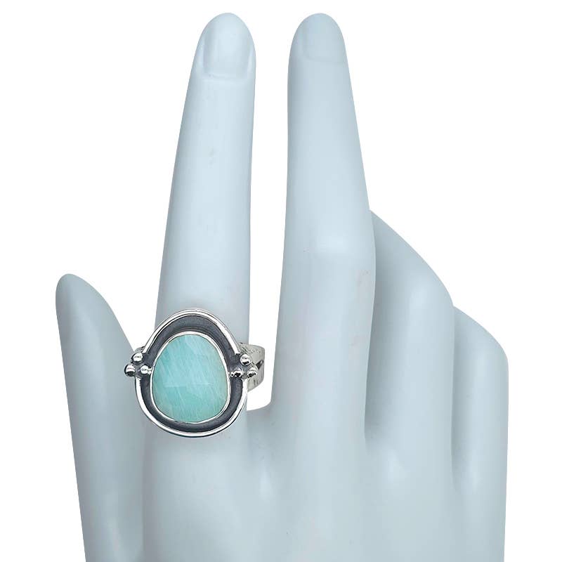 Amberman - Wholesale Cocktail/Statement Ring - Faceted Amazonite Sterling Silver Ring3