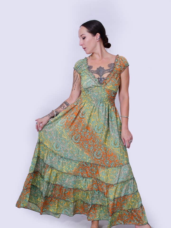 Shirred Waist Ruffled Neck Bohemian, Boho, Summer Dress for wholesale by Humanity Centred Designs