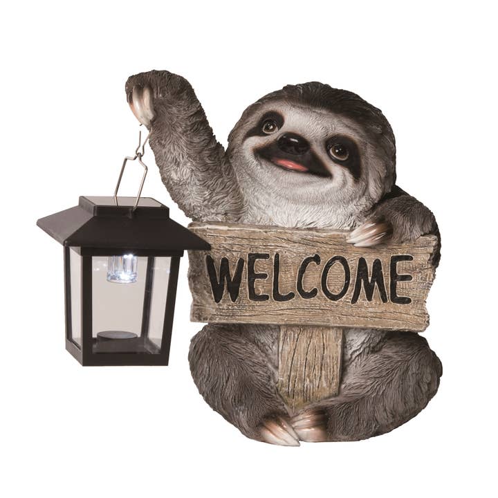 Transpac - Wholesale Outdoor Ornament/Decor - CLOSEOUT 8.4" Brown Spring Solar Lamp Garden Sloth Decor