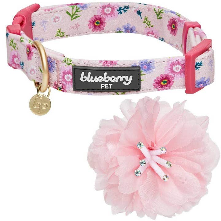 Floral Dog Collar with Detachable Pink Peony, Pink for wholesale on Faire
