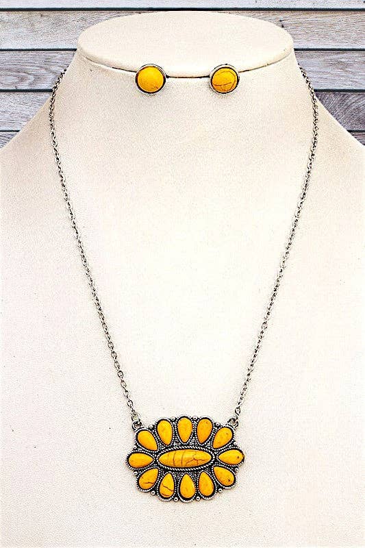 Andrea Bijoux - Wholesale Jewelry Set - OVAL FLORAL GEM PENDANT NECKLACE SET3