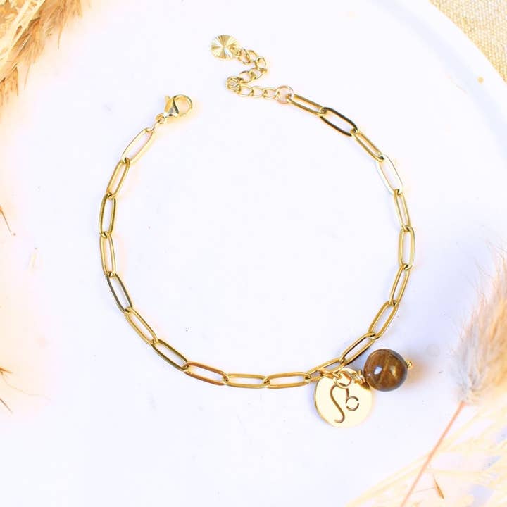 Pulsera signo astrológico Leo - acero inoxidable para venta al por mayor de Minéralissime