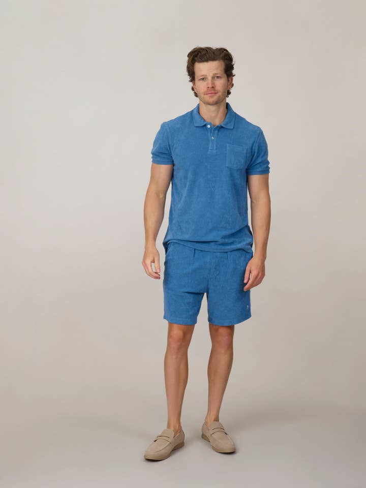 Classic Fit Towelling Polo - Marine Blue for wholesale by Espadon
