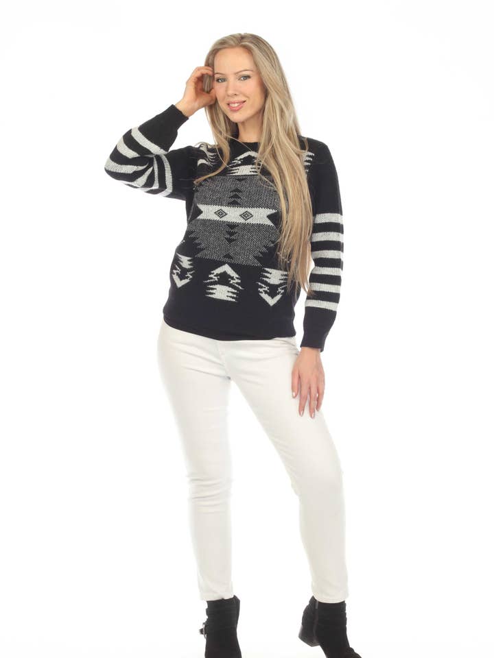 Sudadera Atzec a rayas blancas y negras para mujer para venta al por mayor de Kamana