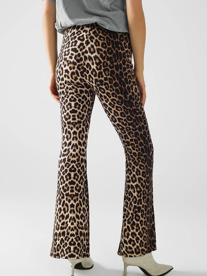 Brown Flared Spandex leggings in a leopard print for wholesale on Faire3