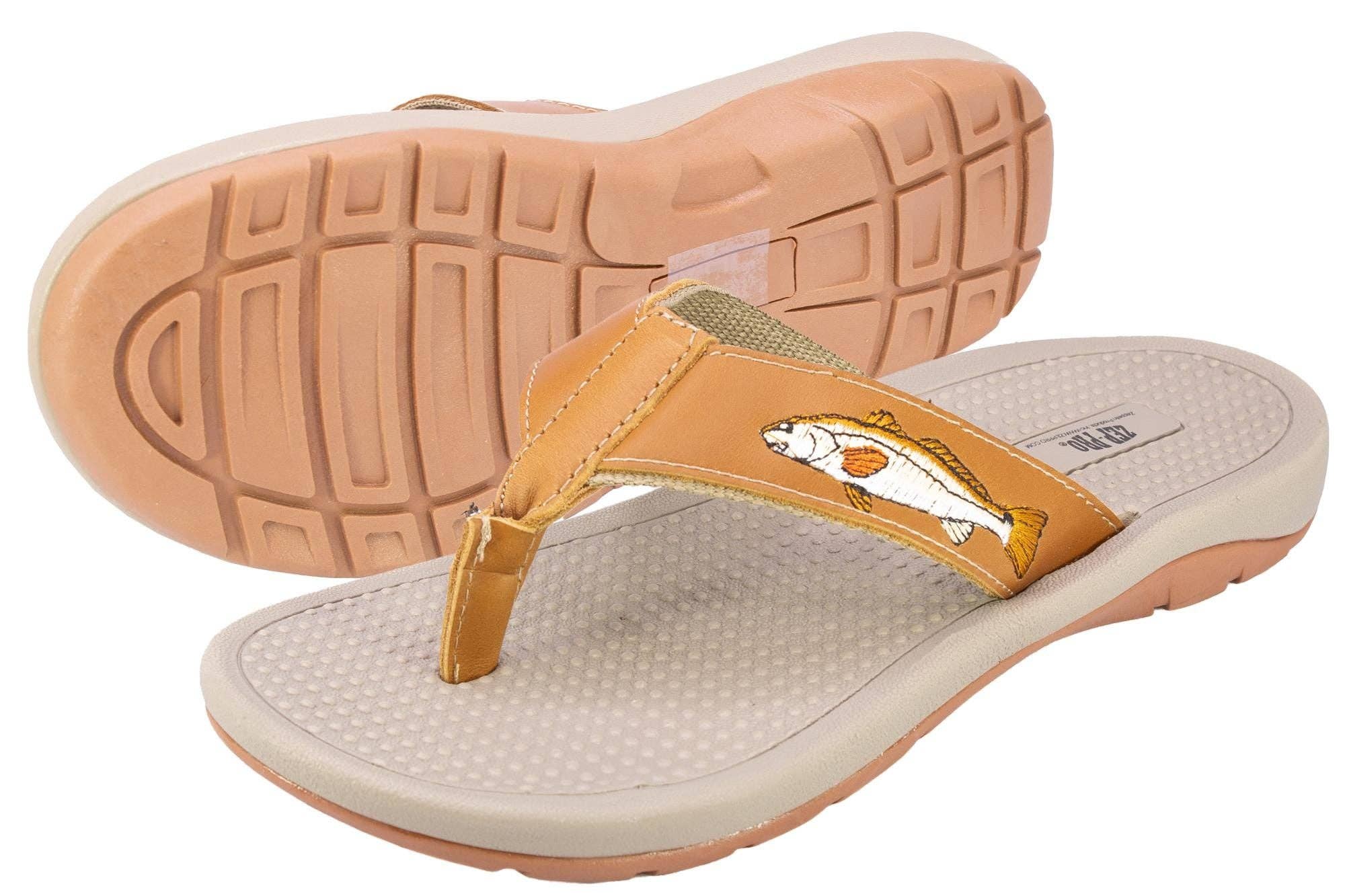 Zep-Pro - Wholesale Flip Flops - Men's - Redfish Men's Fishing Tan Leather Embroidered Fishing Sandal2