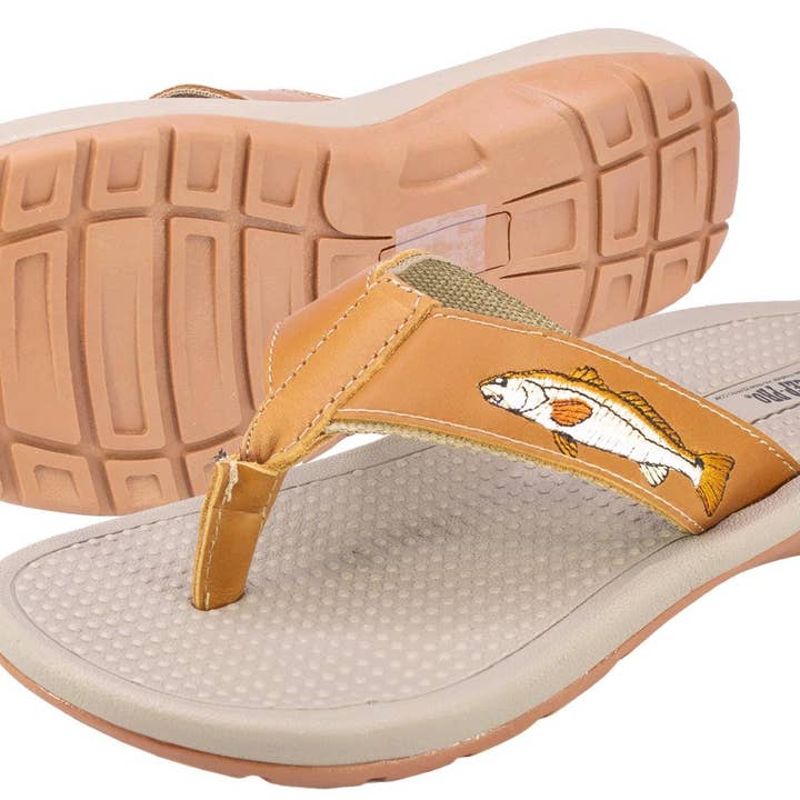 Zep-Pro - Wholesale Flip Flops - Men's - Redfish Men's Fishing Tan Leather Embroidered Fishing Sandal2